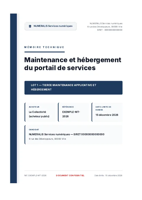 Mémoire technique informatique : exemple complet de 51 pages pour un marché de maintenance et d'hébergement d'un portail de services, produit par Doaken